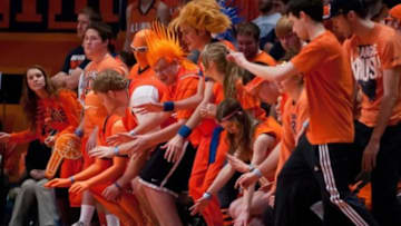 Feb 26, 2014; Champaign, IL, USA; Illinois Fighting Illini fans during the second half against the Nebraska Cornhuskers at State Farm Center. Mandatory Credit: Bradley Leeb-USA TODAY Sports