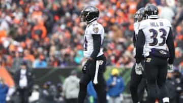 Jan 3, 2016; Cincinnati, OH, USA; Baltimore Ravens cornerback Lardarius Webb (21) against the Cincinnati Bengals at Paul Brown Stadium. The bengals won 24-16. Mandatory Credit: Aaron Doster-USA TODAY Sports
