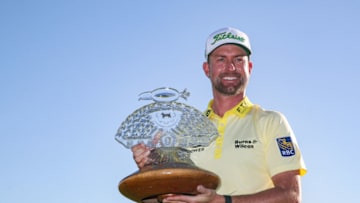 SCOTTSDALE, ARIZONA - FEBRUARY 02: Webb Simpson poses with the winners trophy after winning the Waste Management Phoenix Open at TPC Scottsdale on February 02, 2020 in Scottsdale, Arizona. (Photo by Christian Petersen/Getty Images)