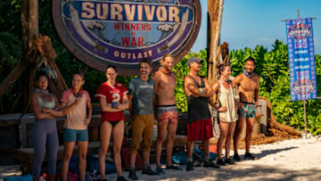 "This is Where the Battle Begins" - Natalie Anderson, Amber Brkich Mariano, Danni Boatwright, Ethan Zohn, Tyson Apostol, Boston Rob Mariano, Parvati Shallow and Yul Kwon on the Eighth episode of SURVIVOR: WINNERS AT WAR, airing Wednesday, April 1 (8:00-9:01 PM, ET/PT) on the CBS Television Network. Photo: Robert Voets/CBS Entertainment ©2020 CBS Broadcasting, Inc. All Rights Reserved
