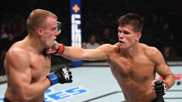 NEWARK, NJ - AUGUST 03: (R-L) Mickey Gall punches Salim Touahri of Poland in their welterweight bout during the UFC Fight Night event at the Prudential Center on August 3, 2019 in Newark, New Jersey. (Photo by Josh Hedges/Zuffa LLC/Zuffa LLC via Getty Images)
