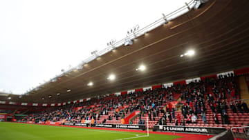 SOUTHAMPTON, ENGLAND - DECEMBER 13: General view inside the stadium as fans take their seats inside the stadium socially distanced and wearing face masks during the Premier League match between Southampton and Sheffield United at St Mary's Stadium on December 13, 2020 in Southampton, England. A limited number of spectators (2000) are welcomed back to stadiums to watch elite football across England. This was following easing of restrictions on spectators in tiers one and two areas only. (Photo by Naomi Baker/Getty Images)