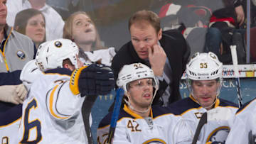 OTTAWA, CANADA - FEBRUARY 05: Assistant coach Kevyn Adams of the Buffalo Sabres talks with player Thomas Vanek #26 of the Buffalo Sabres during an NHL game against the Ottawa Senators at Scotiabank Place on February 5, 2013 in Ottawa, Ontario, Canada. (Photo by Jana Chytilova/Freestyle Photography/Getty Images)