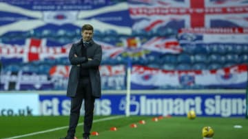 Rangers' English manager Steven Gerrard watches his players from the touchline during the UEFA Europa League qualifying round football match between Rangers FC and Galatasaray at the Ibrox Stadium in Glasgow on October 1, 2020. (Photo by Ian MacNicol / POOL / AFP) (Photo by IAN MACNICOL/POOL/AFP via Getty Images)