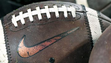 CHARLOTTE, NC - DECEMBER 01: A Clemson Tigers football displays the Nike logo during the ACC Championship game between the Clemson Tigers and the Pittsburgh Panthers on December 01, 2018 at Bank of America Stadium in Charlotte, NC. (Photo by William Howard/Icon Sportswire via Getty Images)