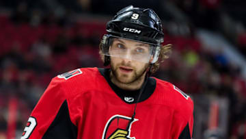 OTTAWA, ON - DECEMBER 29: Ottawa Senators Right Wing Bobby Ryan (9) during warm-up before National Hockey League action between the Washington Capitals and Ottawa Senators on December 29, 2018, at Canadian Tire Centre in Ottawa, ON, Canada. (Photo by Richard A. Whittaker/Icon Sportswire via Getty Images)