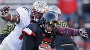 COLLEGE PARK, MD - NOVEMBER 17: Defensive end Mario Edwards Jr. #15 of the Florida State Seminoles sacks quarterback Shawn Petty #31 of the Maryland Terrapins during the fourth quarter of the Seminoles 41-14 win at Byrd Stadium on November 17, 2012 in College Park, Maryland. (Photo by Rob Carr/Getty Images)