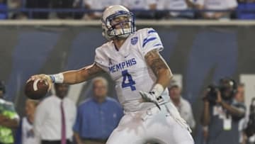 Oct 6, 2016; Memphis, TN, USA; Memphis Tigers quarterback Riley Ferguson (4) throws the ball against the Temple Owls during the first half at Liberty Bowl Memorial Stadium. Mandatory Credit: Justin Ford-USA TODAY Sports