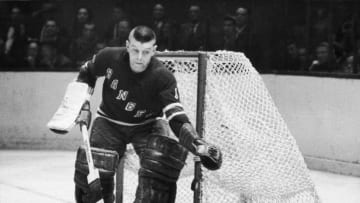 Gump Worsley, goalkeeper for the New York Rangers,. (Photo by Robert Riger/Getty Images)