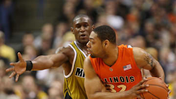 Missouri's J. T. Tiller guards Illinois' Demetri McCamey during the first half of the 2009 Busch Bragging Rights game at the Scottrade Center in St. Louis, Missouri, Wednesday, December 23, 2009. (Photo by Zia Nizami/Belleville News-Democrat/MCT via Getty Images)
