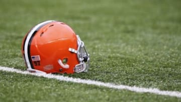 Nov 17, 2013; Cincinnati, OH, USA; Cleveland Browns helmet lays on the ground before the game against the Cincinnati Bengals at Paul Brown Stadium. Cincinnati won 41-20. Mandatory Credit: Kevin Jairaj-USA TODAY Sports