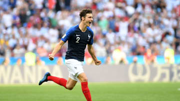 KAZAN, RUSSIA - JUNE 30: Benjamin Pavard of France celebrates after scoring his team's second goal during the 2018 FIFA World Cup Russia Round of 16 match between France and Argentina at Kazan Arena on June 30, 2018 in Kazan, Russia. (Photo by Michael Regan - FIFA/FIFA via Getty Images)