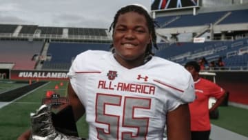 Jan 2, 2016; Orlando, FL, USA; Team Highlight player Rashan Gary won the defensive MVP trophy following the 2016 Under Armour All-American Game at Orlando Citrus Bowl. Team Highlight beat Team Armour 27-0. Mandatory Credit: Reinhold Matay-USA TODAY Sports