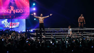 Wrestlers Fandango and Alberto Del Rio fight during a show at the AccorHotels Arena in Paris, as part of the WrestleMania Revenge Tour, the World Wrestling Entertainment (WWE) European tour, on April 22, 2016. / AFP / THOMAS SAMSON (Photo credit should read THOMAS SAMSON/AFP via Getty Images)