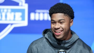 Cincinnati Bearcats wide receiver Tyler Scott speaks to media during the NFL Combine at Lucas Oil Stadium. Getty Images.