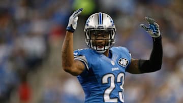 DETROIT, MI - SEPTEMBER 21: Darius Slay #23 of the Detroit Lions tries to get the crowd louder while playing the Green Bay Packers at Ford Field on September 21, 2014 in Detroit, Michigan the lions won 19-7. (Photo by Gregory Shamus/Getty Images)