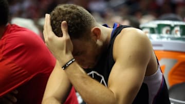Apr 25, 2016; Portland, OR, USA; Los Angeles Clippers forward Blake Griffin (32) reacts in the closing minutes in game four of the first round of the NBA Playoffs against the Portland Trail Blazers at Moda Center at the Rose Quarter. Mandatory Credit: Jaime Valdez-USA TODAY Sports