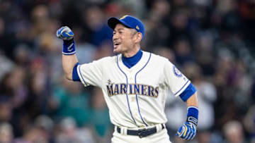 SEATTLE, WA - SEPTEMBER 30: Ichiro Suzuki #51 of the Seattle Mariners jokes around after a game against the Texas Rangers at Safeco Field on September 30, 2018 in Seattle, Washington. The Mariners won the game 3-1. (Photo by Stephen Brashear/Getty Images)