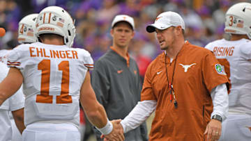 Sam Ehlinger, Tom Herman, Texas Longhorns. (Photo by Peter G. Aiken/Getty Images)
