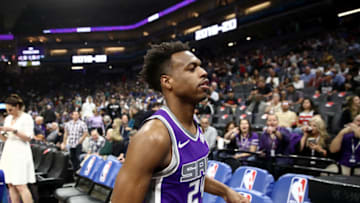 SACRAMENTO, CALIFORNIA - MARCH 11: Buddy Hield #24 of the Sacramento Kings leaves the court after their game against the New Orleans Pelicans was postponed due to the corona virus at Golden 1 Center on March 11, 2020 in Sacramento, California. NOTE TO USER: User expressly acknowledges and agrees that, by downloading and or using this photograph, User is consenting to the terms and conditions of the Getty Images License Agreement. (Photo by Ezra Shaw/Getty Images)