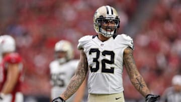GLENDALE, AZ - SEPTEMBER 13: Strong safety Kenny Vaccaro #32 of the New Orleans Saints argues a penalty during the second half of the NFL game at the University of Phoenix Stadium on September 13, 2015 in Glendale, Arizona. (Photo by Christian Petersen/Getty Images)