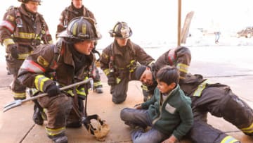 CHICAGO FIRE -- "Hot and Fast" Episode 1016 -- Pictured: (l-r) Anthony Ferraris as Tony, Taylor Kinney as Kelly Severide, Miranda Rae Mayo as Stella Kidd, Joe Minoso as Joe Cruz -- (Photo by: Adrian S. Burrows Sr./NBC)