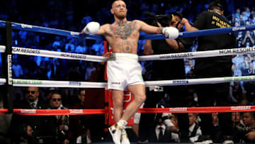 LAS VEGAS, NV - AUGUST 26: Conor McGregor stands in his corner during his super welterweight boxing match against Floyd Mayweather Jr. on August 26, 2017 at T-Mobile Arena in Las Vegas, Nevada. (Photo by Christian Petersen/Getty Images)