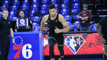 Miami Heat player Omer Faruk Yurtseven warms up ahead of the NBA match between Philadelphia 76ers and Miami Heat(Photo by Tayfun Coskun/Anadolu Agency via Getty Images)