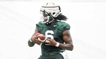 Michigan State tight end Maliq Carr catches a pass during practice on Thursday, Aug. 4, 2022, in East Lansing.220804 Msu Fb Practice 101a
