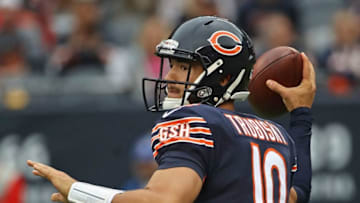 CHICAGO, IL - SEPTEMBER 30: Mitchell Trubisky #10 of the Chicago Bears passes against the Tampa Bay Buccaneers at Soldier Field on September 30, 2018 in Chicago, Illinois. The Bears defeated the Buccaneers 48-10. (Photo by Jonathan Daniel/Getty Images)