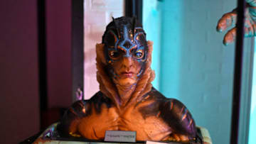 HOLLYWOOD, CALIFORNIA - OCTOBER 20: Original Mike Hill concept mask from "The Shape Of Water" on display at the opening of Rich Correll's "Icons Of Darkness" VIP celebration on October 20, 2021 in Hollywood, California. (Photo by Michael Tullberg/Getty Images)