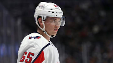 DENVER, CO - NOVEMBER 16: Andre Burakovsky #65 of the Washington Capitals plays the Colorado Avalanche at the Pepsi Center on November 16, 2018 in Denver, Colorado. (Photo by Matthew Stockman/Getty Images)