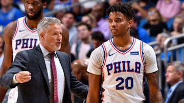 ORLANDO, FL - NOVEMBER 14: Markelle Fultz #20 of the Philadelphia 76ers looks on against the Orlando Magic on November 14, 2018 at Amway Center in Orlando, Florida. NOTE TO USER: User expressly acknowledges and agrees that, by downloading and/or using this photograph, user is consenting to the terms and conditions of the Getty Images License Agreement. Mandatory Copyright Notice: Copyright 2018 NBAE (Photo by Fernando Medina/NBAE via Getty Images)