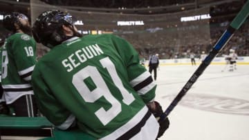 Feb 20, 2016; Dallas, TX, USA; Dallas Stars center Tyler Seguin (91) checks out the replay screen during the third period against the Boston Bruins at the American Airlines Center. The Bruins defeat the Stars 7-3. Mandatory Credit: Jerome Miron-USA TODAY Sports