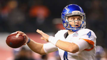 PHOENIX, AZ - DECEMBER 27: Quarterback Brett Rypien #4 of the Boise State Broncos drops back to pass during the Motel 6 Cactus Bowl against the Baylor Bears at Chase Field on December 27, 2016 in Phoenix, Arizona. The Bears defeated the Broncos 31-12. (Photo by Christian Petersen/Getty Images)