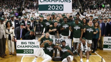 Michigan State basketball celebrates its share of a Big Ten Championship (Photo by Gregory Shamus/Getty Images)