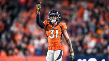 DENVER, CO - NOVEMBER 3: Justin Simmons #31 of the Denver Broncos celebrates a defensive stop against the Cleveland Browns in the fourth quarter of a game at Empower Field at Mile High on November 3, 2019 in Denver, Colorado. (Photo by Dustin Bradford/Getty Images)