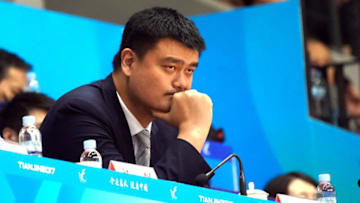 TIANJIN, CHINA - SEPTEMBER 06: Yao Ming, president of Chinese Basketball Association (CBA), looks on during the Women's basketball final match during 13th National Games Tianjin China 2017 on September 6, 2017 in Tianjin, China. (Photo by VCG/VCG via Getty Images)