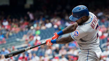 WASHINGTON, DC - AUGUST 01: Jose Reyes #7 of the New York Mets hits a home run against the Washington Nationals during the eighth inning at Nationals Park on August 01, 2018 in Washington, DC. (Photo by Scott Taetsch/Getty Images)