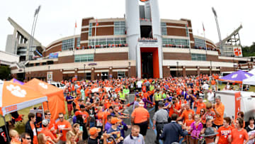 CLEMSON, SC - OCTOBER 07: Head coach Dabo Swinney of the Clemson Tigers greets fans prior to the start of the Tigers' football game against the Wake Forest Demon Deacons at Memorial Stadium on October 7, 2017 in Clemson, South Carolina. (Photo by Mike Comer/Getty Images)