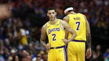 DALLAS, TEXAS - JANUARY 07: Lonzo Ball #2 of the Los Angeles Lakers during a game against the Dallas Mavericks at American Airlines Center on January 07, 2019 in Dallas, Texas. NOTE TO USER: User expressly acknowledges and agrees that, by downloading and or using this photograph, User is consenting to the terms and conditions of the Getty Images License Agreement. (Photo by Ronald Martinez/Getty Images)