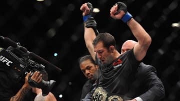 December 12, 2015; Las Vegas, NV, USA; Chris Weidman reacts following his championship loss against Luke Rockhold during UFC 194 at MGM Grand Garden Arena. Mandatory Credit: Gary A. Vasquez-USA TODAY Sports