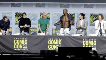 SAN DIEGO, CALIFORNIA - JULY 22: (L-R) Scott M. Gimple, Channing Powell, Michael E. Satrazemis, Terry Crews, Danny Ramirez, and Samantha Morton speak onstage at AMC's "Tales of the Walking Dead" panel during 2022 Comic-Con International: San Diego at San Diego Convention Center on July 22, 2022 in San Diego, California. (Photo by Kevin Winter/Getty Images)