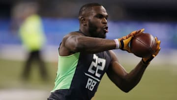 Feb 26, 2016; Indianapolis, IN, USA; West Virginia Mountaineers running back Wendell Smallwood catches a ball during the 2016 NFL Scouting Combine at Lucas Oil Stadium. Mandatory Credit: Brian Spurlock-USA TODAY Sports