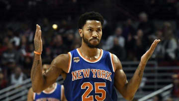 Nov 4, 2016; Chicago, IL, USA; New York Knicks guard Derrick Rose (25) reacts after making a shot against the Chicago Bulls during the second half at the United Center. The Knicks won 117-104. Mandatory Credit: David Banks-USA TODAY Sports