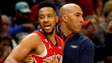 CJ McCollum & Fred Vinson, New Orleans Pelicans. (Photo by Sean Gardner/Getty Images)