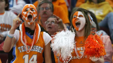CLEVELAND - APRIL 01: Fans of the Tennessee Lady Volunteers support their tema against the North Carolina Tar Heels during their National Semifinal game of the 2007 NCAA Women's Final Four at the Quicken Loans Arena on April 1, 2007 in Cleveland, Ohio. Tennessee won 56-50. (Photo by Jim McIsaac/Getty Images)