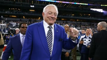 ARLINGTON, TX - NOVEMBER 19: Jerry Jones, owner of the Dallas Cowboys, walks on the field before the game against the Philadelphia Eagles at AT&T Stadium on November 19, 2017 in Arlington, Texas. (Photo by Tom Pennington/Getty Images)