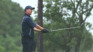 HOBE SOUND, FLORIDA - MAY 24: Former NFL player Peyton Manning plays his shot from the 14th tee during The Match: Champions For Charity at Medalist Golf Club on May 24, 2020 in Hobe Sound, Florida. (Photo by Mike Ehrmann/Getty Images for The Match)
