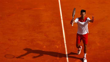 MONTE-CARLO, MONACO - APRIL 16: Novak Djokovic of Serbia celebrates after his singles match against Dusan Lajovic of Serbia during day two of ATP Masters Series: Monte Carlo Rolex Masters at Monte-Carlo Sporting Club on April 16, 2018 in Monte-Carlo, Monaco. (Photo by Julian Finney/Getty Images)
